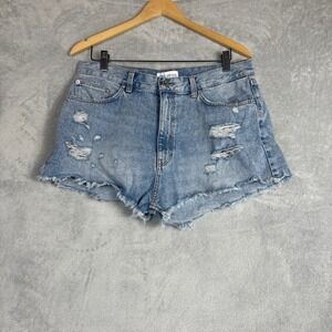 ✨ 2/$35 Zara Distressed Denim Cutoff Shorts Light Wash Frayed Hem Women Size 14